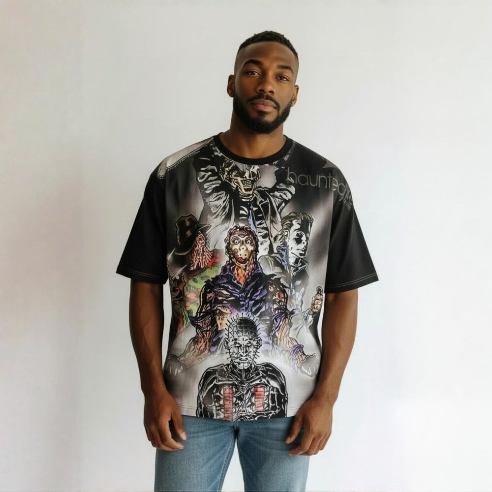 RageOn! ✦ Horror Movie Icons Oversized Graphic Tee ✦ Black Multicolor 5X